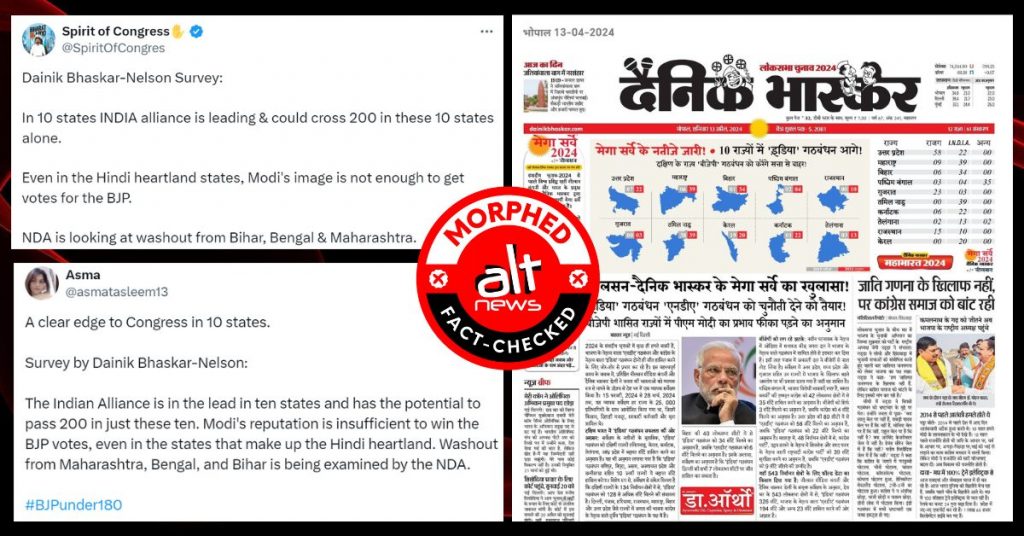 दैनिक भास्कर ने नहीं करवाया ‘I.N.D.I.A गठबंधन’ की बढ़त दिखाता मेगा सर्वे, फ़र्ज़ी क्लिप