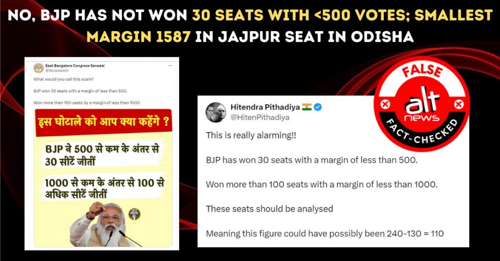 BJP ने 500 से कम वोटों के अंतर से 30 लोकसभा सीटें नहीं जीतीं; जीत का सबसे छोटा अंतर 1587 था