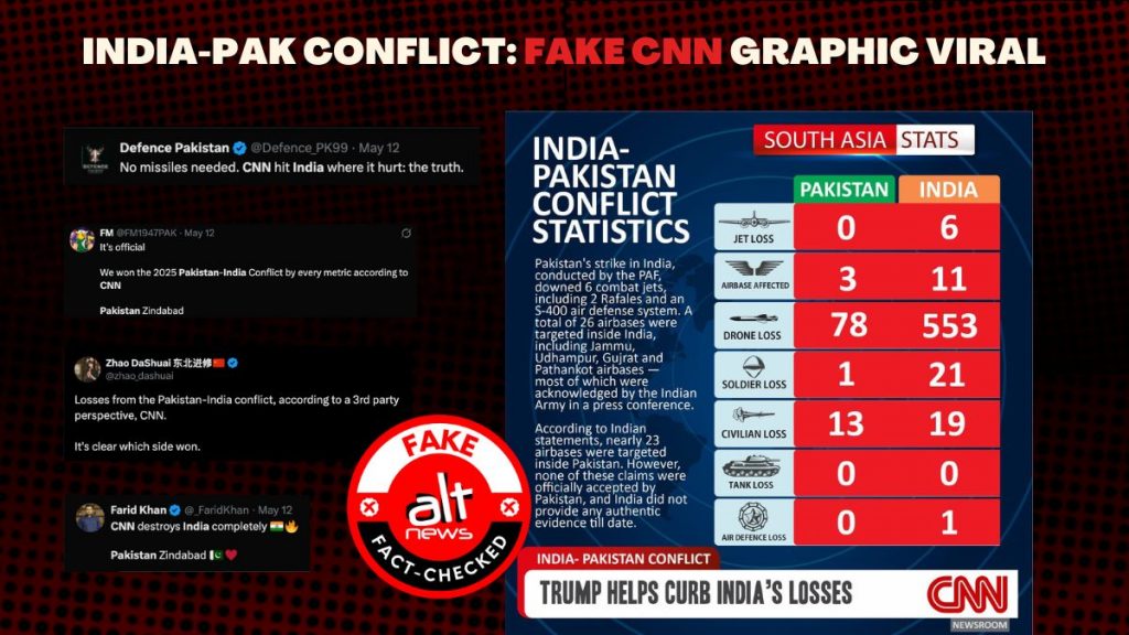 CNN ने वायरल इन्फ़ोग्राफ़िक को फ़र्ज़ी बताया जिसमें भारत का नुकसान पाक से ज़्यादा दिखता है
