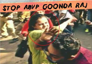 ABVP activist Diksha Verma assaulting a student in Ramjas