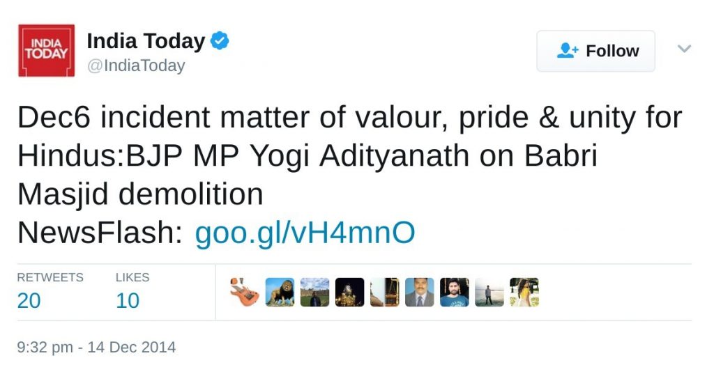 Dec6 incident matter of valour, pride & unity for Hindus:BJP MP Yogi Adityanath on Babri Masjid demolition