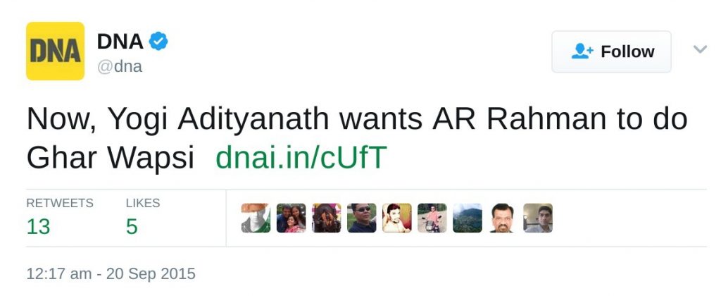Now, Yogi Adityanath wants AR Rahman to do Ghar Wapsi 