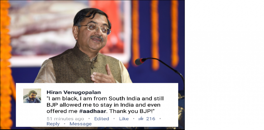 Social media erupts after BJP leader Tarun Vijay’s racist comment – “We’re Not Racist, We Live With South Indians”
