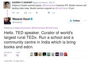 Hello. TED speaker. Curator of world's largest rural TEDx. Run a school and a community centre in India which is bring books and edcn.