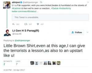 Little Brown Shirt,even at this age,I can give the terrorists a lesson,as also to an upstart like u!