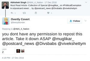 you dont have any permission to repost this article. Take it down ASAP @muglikar_ @postcard_news @Divsbabs @vivekshettym