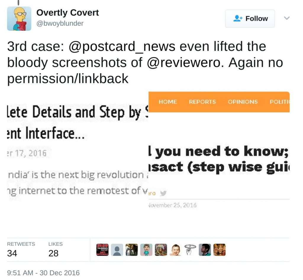 3rd case: @postcard_news even lifted the bloody screenshots of @reviewero. Again no permission/linkback