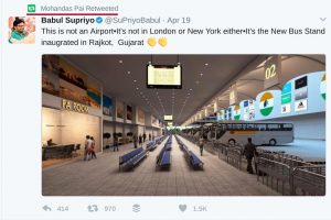 Mohandas Pai retweeting Babul Supriya Rajkot Bus Stand tweet