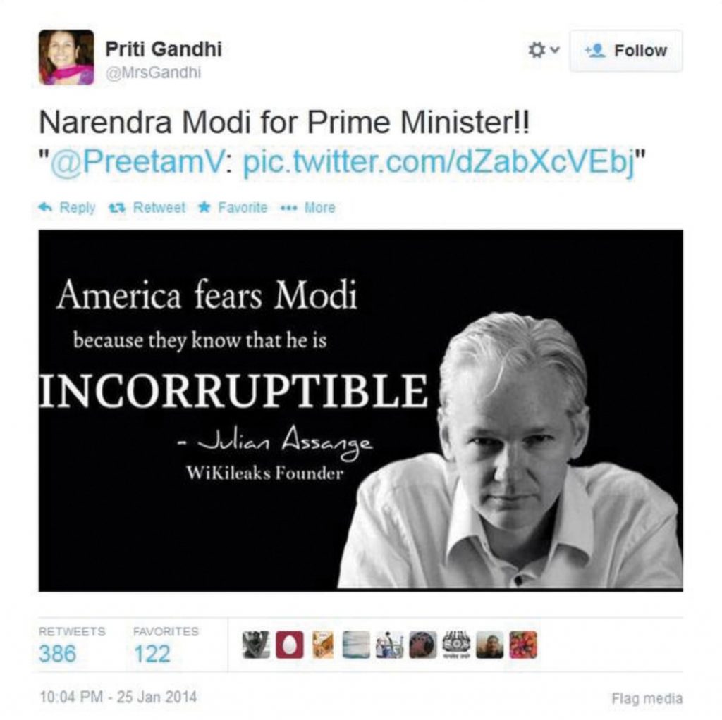 Priti Gandhi, Narendra Modi incorruptible - Julian Assange