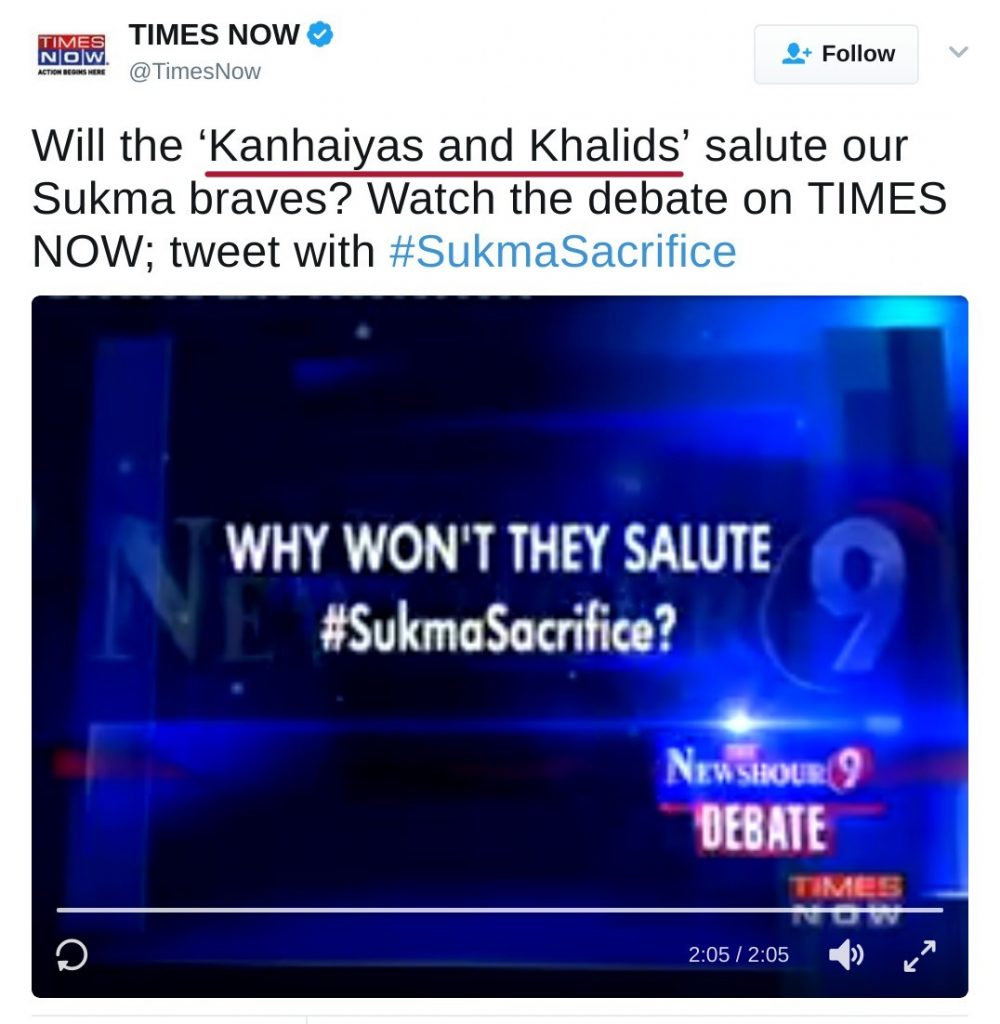Will the ‘Kanhaiyas and Khalids’ salute our Sukma braves? Watch the debate on TIMES NOW; tweet with #SukmaSacrifice