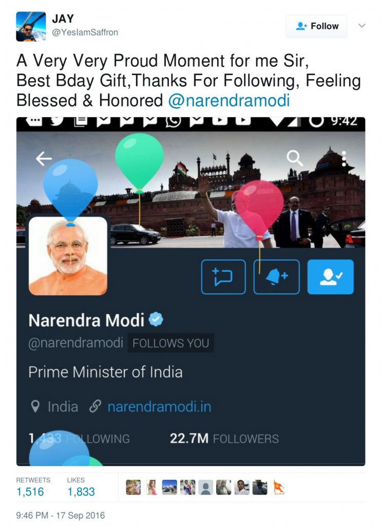 Jay Iamsaffron followed by Modi on his birthday