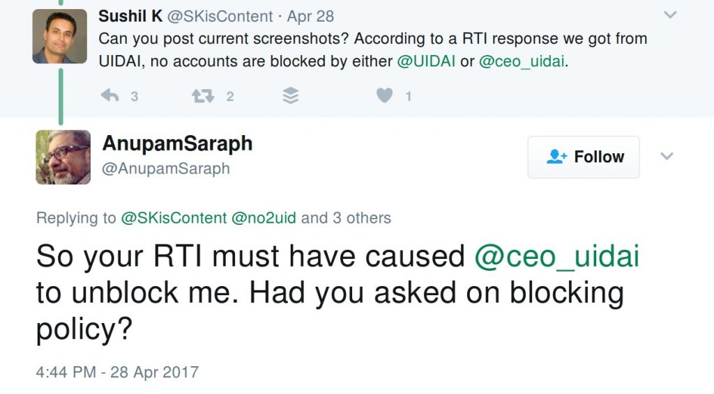 So your RTI must have caused @ceo_uidai to unblock me