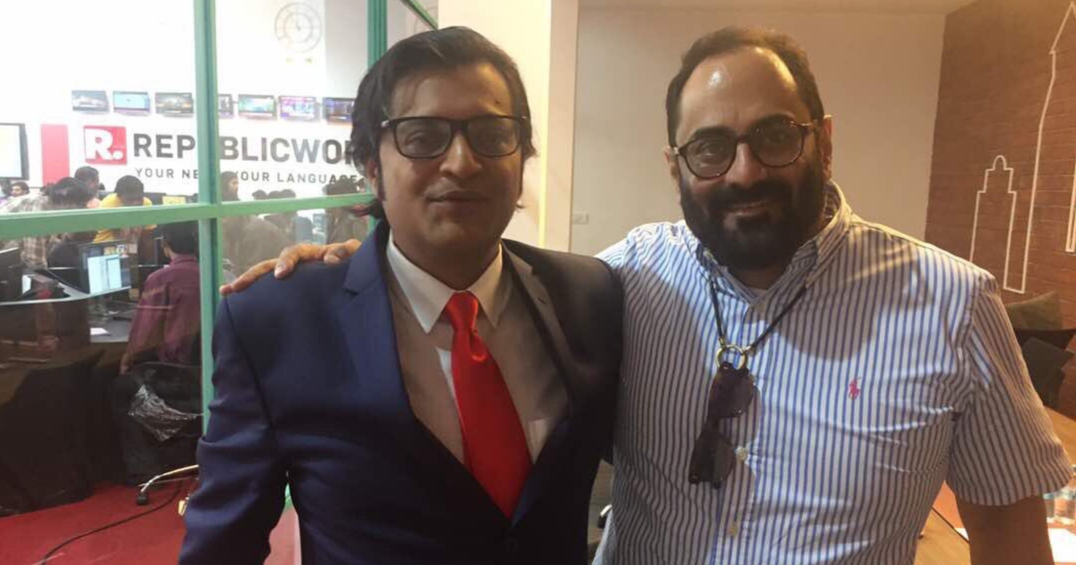 Arnab Goswami with Rajeev Chandrashekhar on the launch of Republic TV