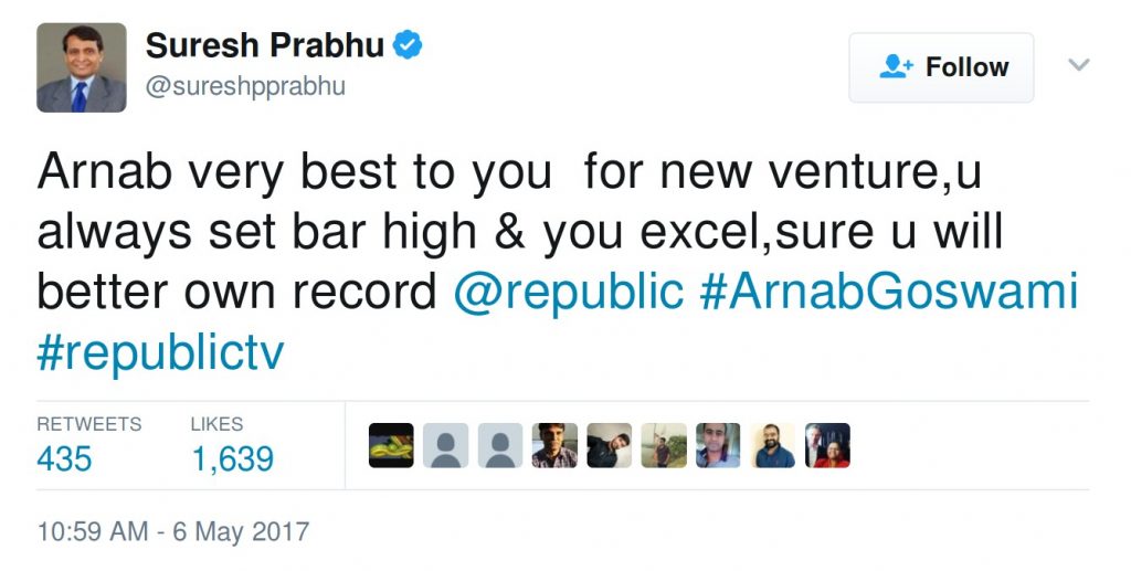 Arnab very best to you for new venture,u always set bar high & you excel,sure u will better own record @republic #ArnabGoswami #republictv