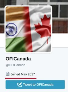 OFI Canada twitter account created in May 2017