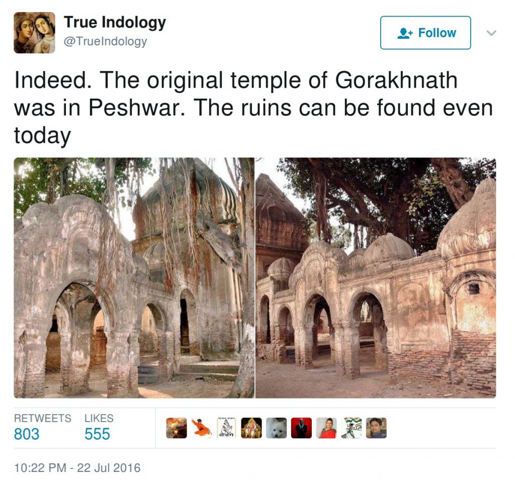 The original temple of Gorakhnath was in Peshwar. The ruins can be found even today.