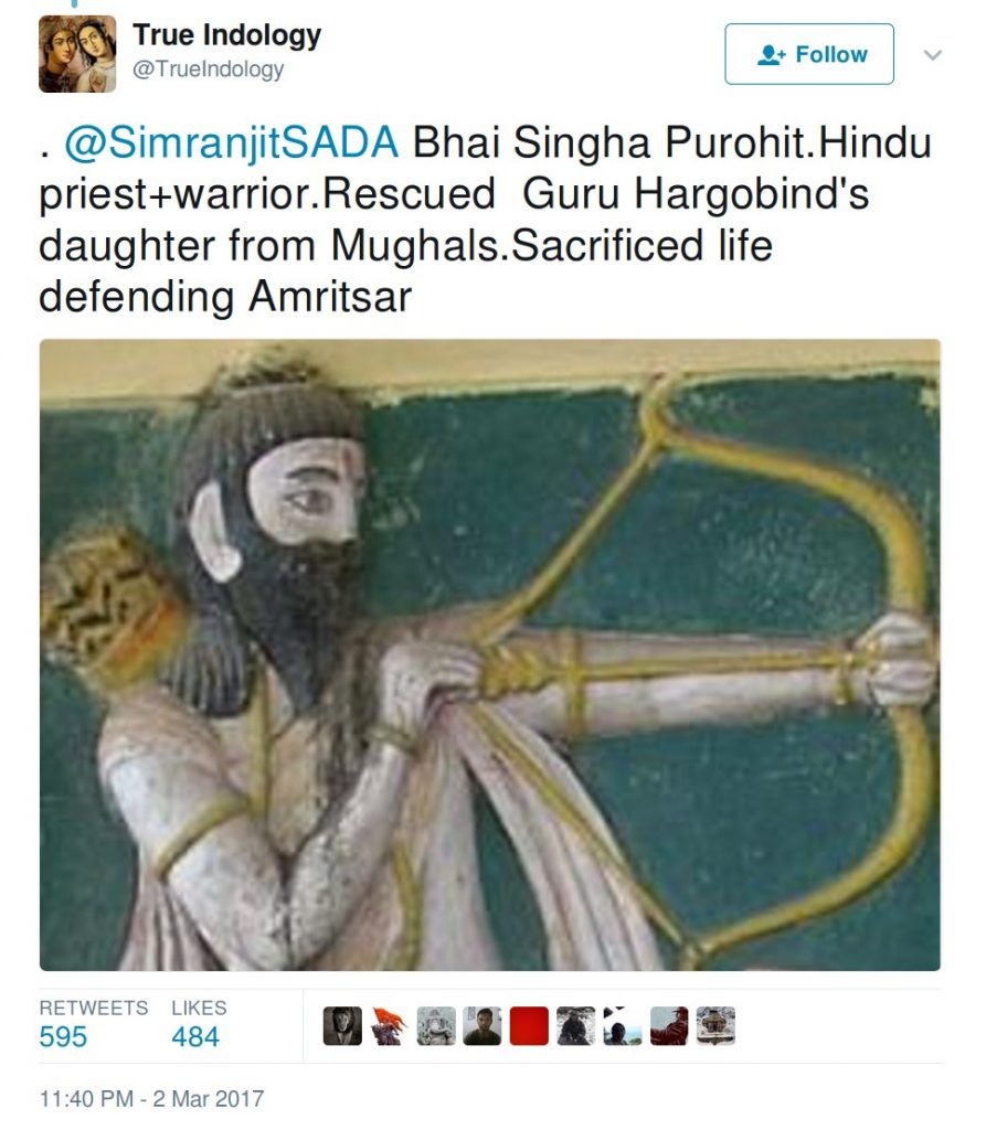 TrueIndology Bhai Singh Purohit Hindu priest warrior resuced Guru Hargobind's daughter from Mughals Sacrified life defending Amritsar