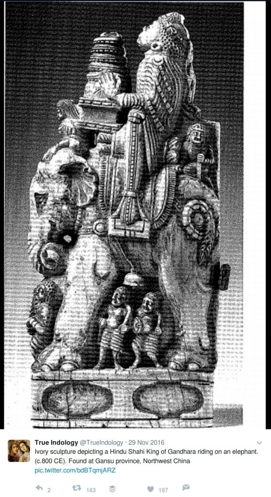 TrueIndology: Ivory sculpture depicting a Hindu Shahi King of Gandhara riding on an elephant. (c.800 CE). Found at Gansu province, Northwest China