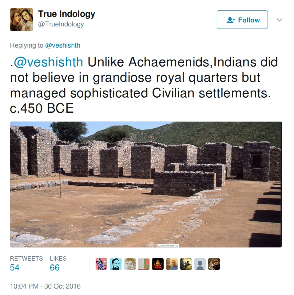 Trueindology: Unlike Achaemenids, Indians did not believe in grandiose royal quarters but managed sophisticated civilian settlements c. 450 BCE