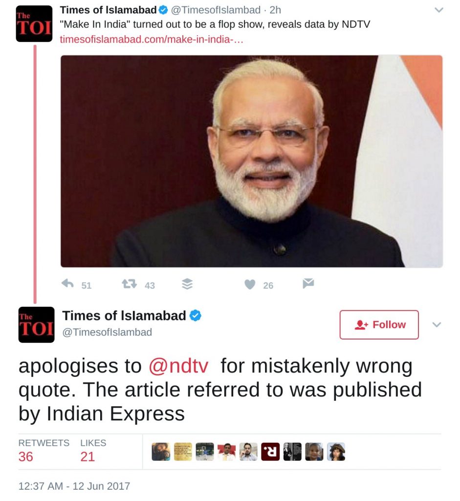 Apologises to ndtv, for mistakenly wrong quote. the article referred to was published by Indian Express.