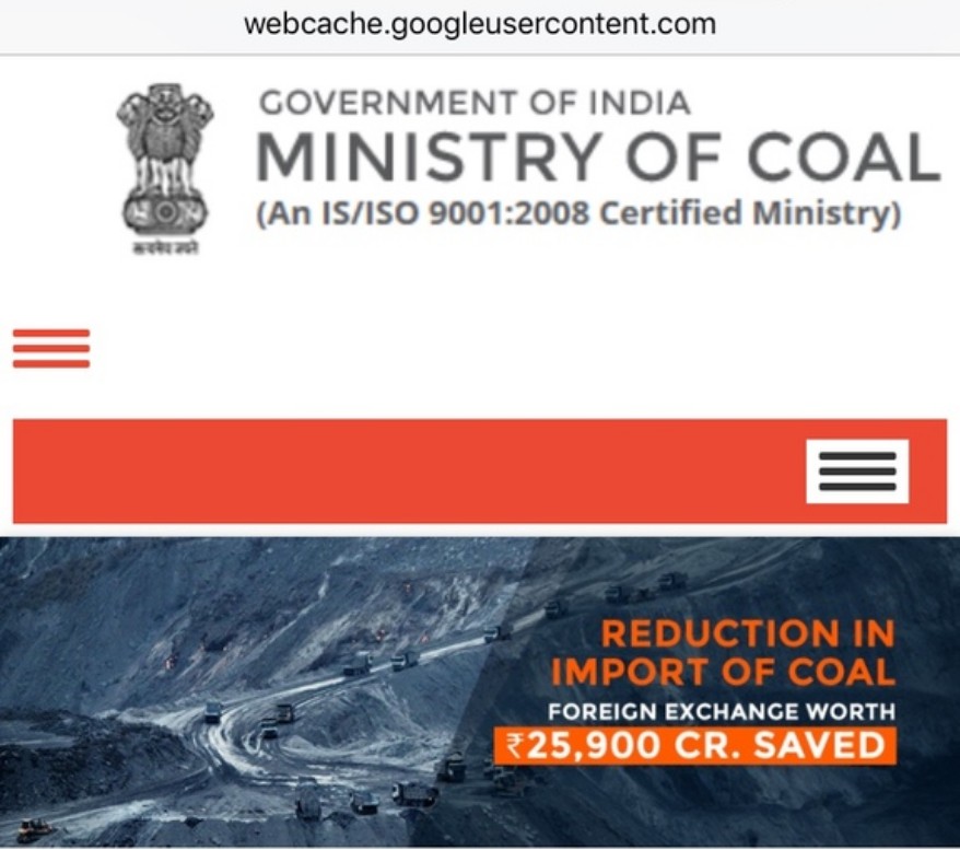 Screenshot of Ministry of Coal website