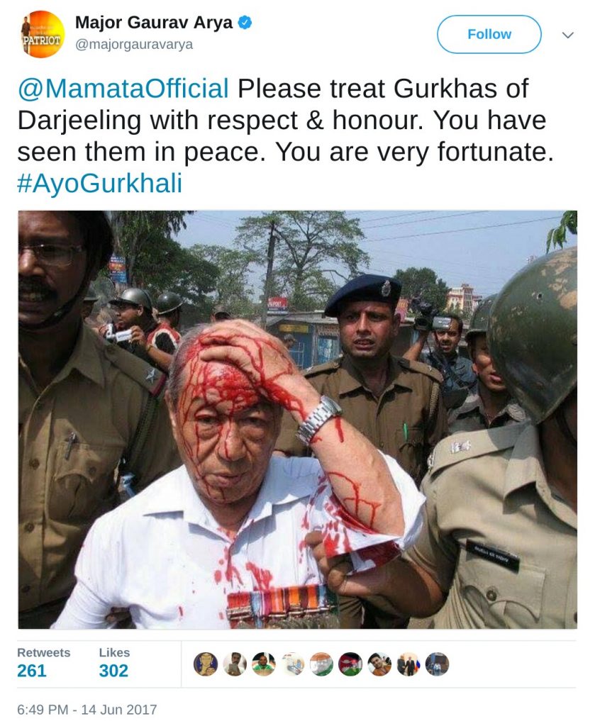 Major Gaurav Arya: @MamataOfficial Please treat Gurkhas of Darjeeling with respect & honour. You have seen them in peace. You are very fortunate.