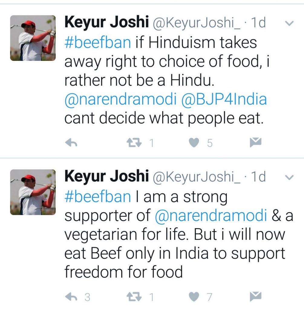 Keyur Joshi, makemytrip founder, tweets about beef