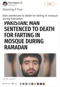 Shocking if true, man sentenced to death for farting in mosque during ramadan