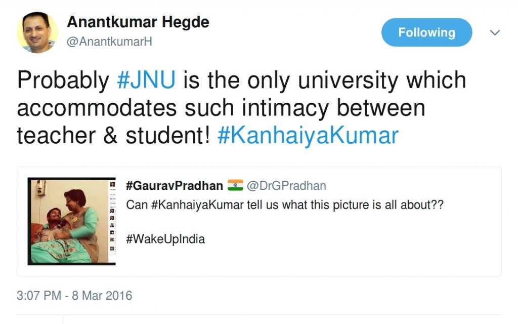 Anantkumar Hegde probably jnu is the only university which accomodates such intimacy between teacher & student