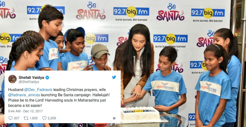 Maharashtra CM’s wife Amruta Fadnavis trolled for promoting a charity event linked to Christmas
