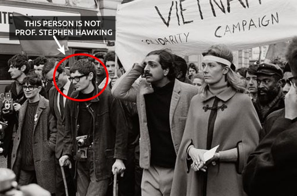 Viral: Fake picture of Stephen Hawking in a protest against Vietnam war