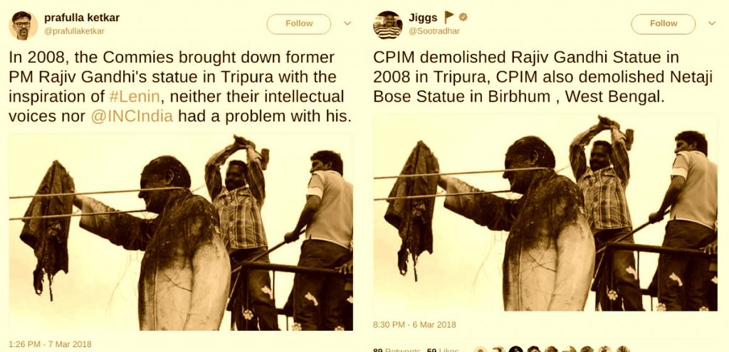Right-wing circulates fake news about ‘commies’ demolishing Rajiv Gandhi’s statue in Tripura