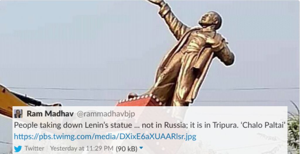 Statue of Lenin pulled down in Tripura, BJP leaders and supporters applaud