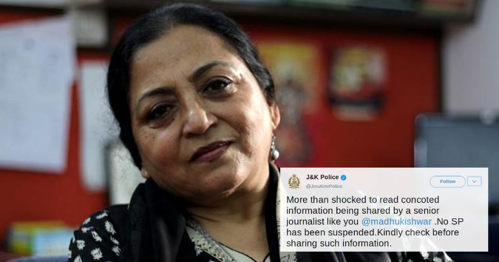 J&K Police pulls up Madhu Kishwar for sharing fake news