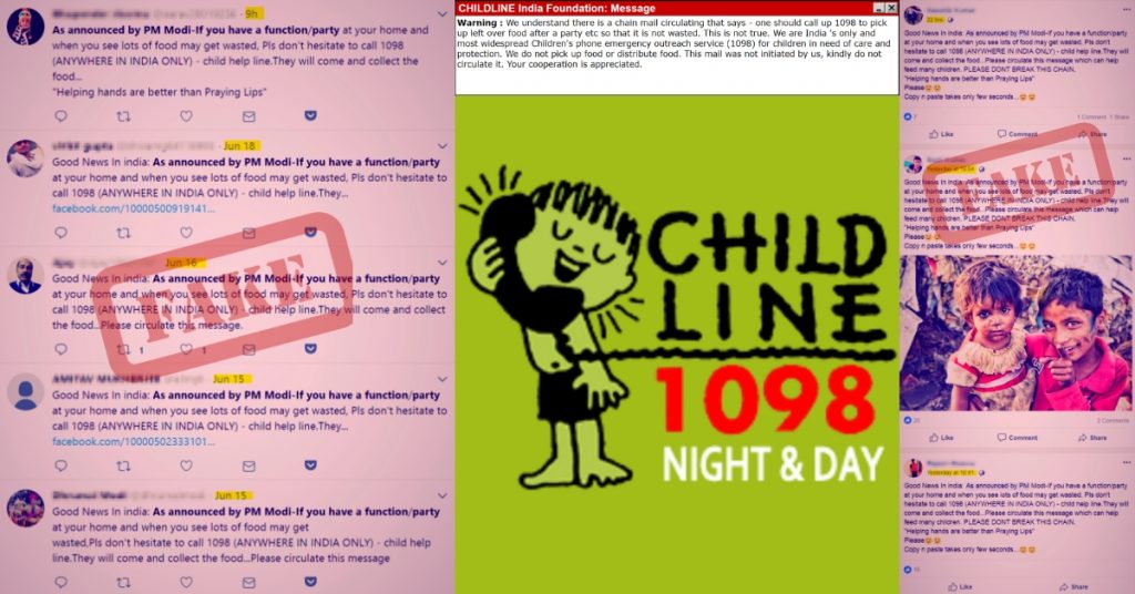 No, ‘1098’ service will not distribute your leftover food to needy children