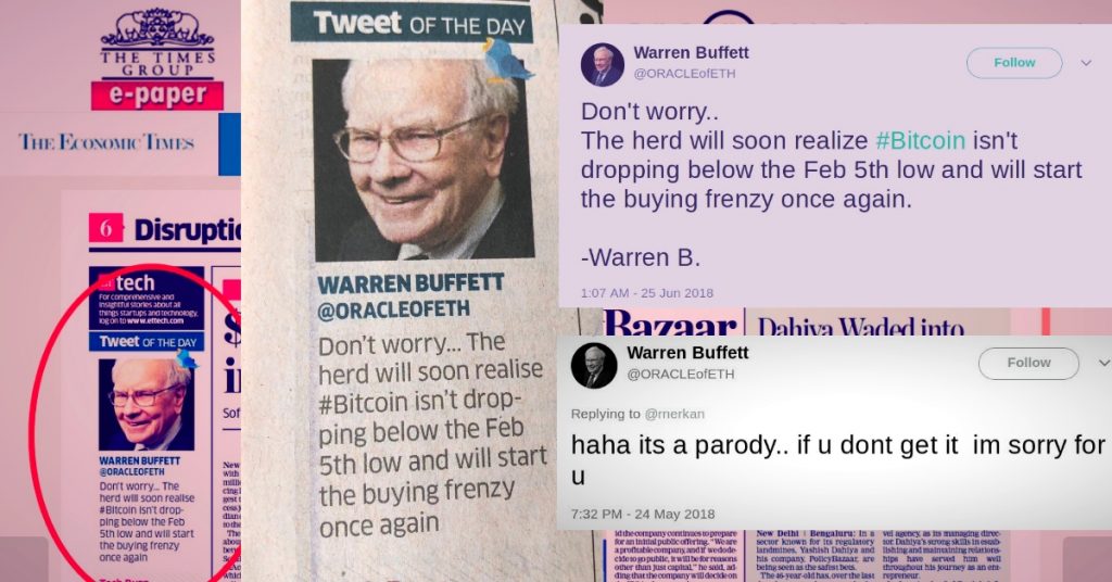 The Economic Times falls for parody Twitter account of Warren Buffett