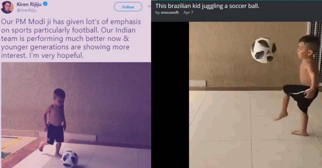 Kiren Rijiju tweets football video of Brazilian child prodigy to laud PM Modi’s emphasis on sport