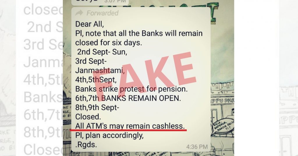 No, Banks will not remain closed in the first week of September, as claimed by viral WhatsApp forward