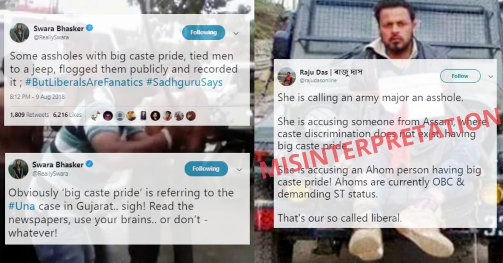 No, Swara Bhasker did not abuse Major Gogoi or the Indian army
