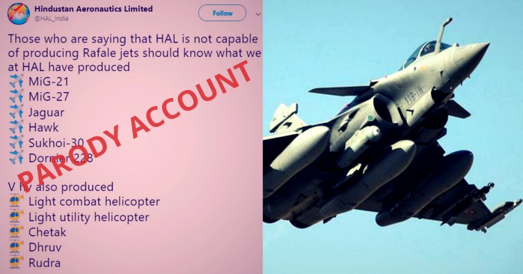 Social media foxed by tweet from unofficial HAL account countering Defence Minister on Rafale deal