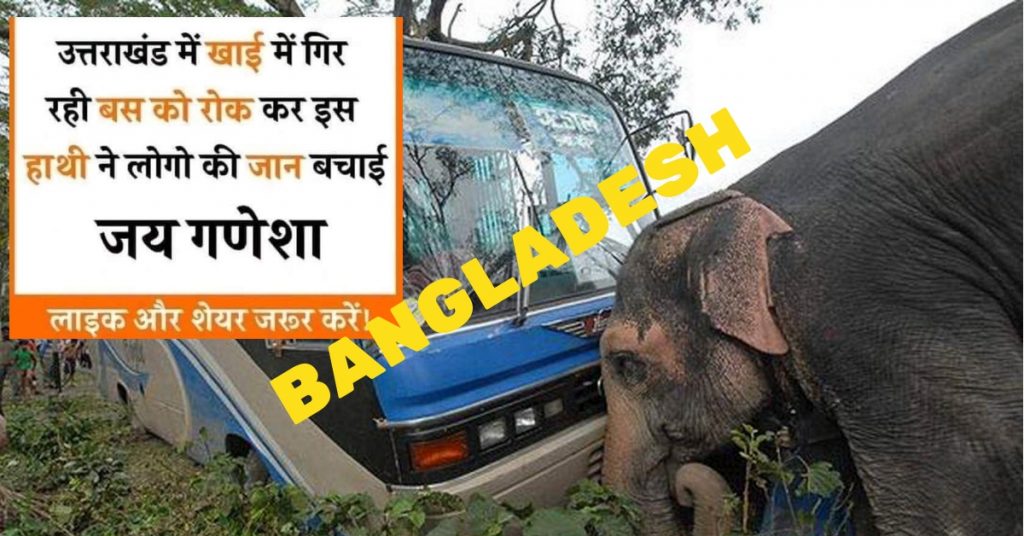 Superhero elephant saving bus from falling into a ditch? Not really