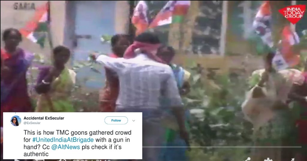 Did gun toting men force people to participate in TMC’s mega rally? No, its an old India Today broadcast