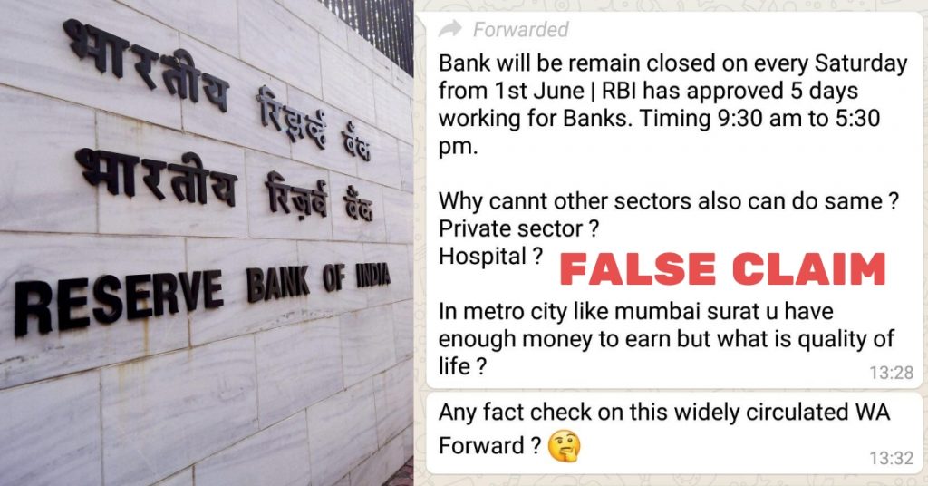 Viral message falsely claims all banks to be closed every Saturday starting June 1st