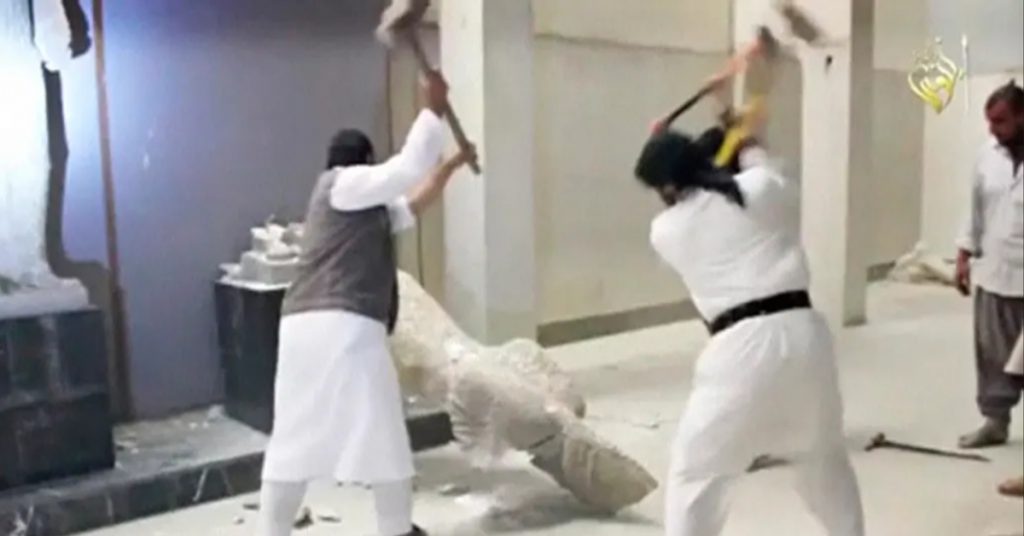ISIS destroying artefacts in Iraq shared as TMC workers breaking Vidyasagar statue