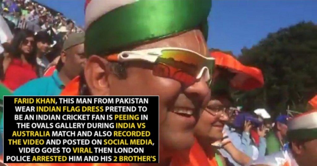 Man dressed in Indian flag urinating during cricket match is Indian-origin and NOT Pakistani