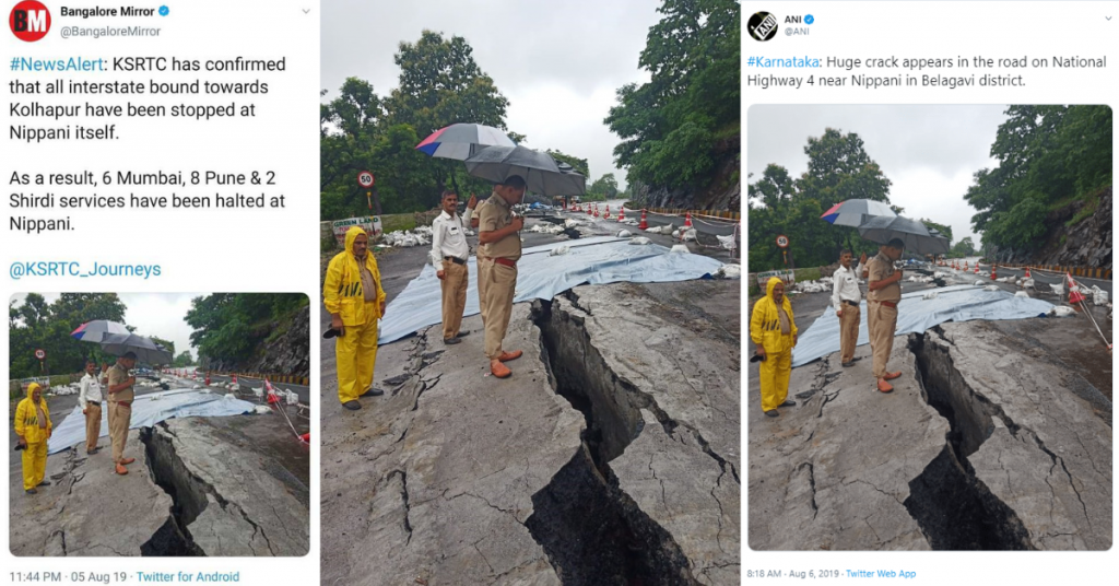 Media shares image of cracked road from Maharashtra as Nippani, Karnataka