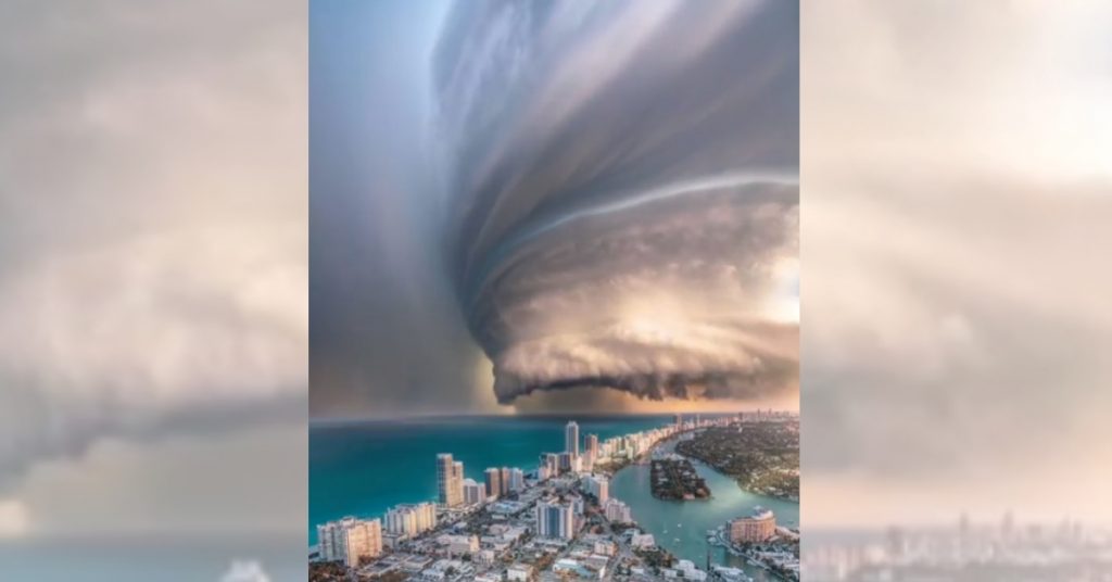 Digitally created artwork shared as Hurricane Dorian from the coasts of Florida