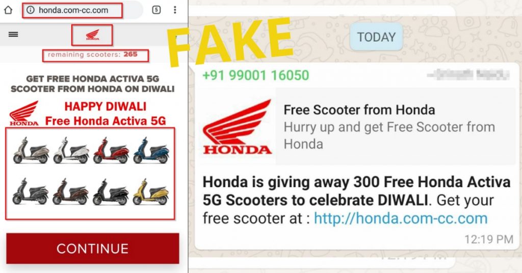 No, Honda is not giving away 300 free Activa scooters this Diwali