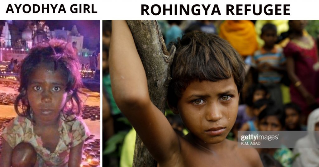 Old image of Rohingya refugee girl falsely shared as the girl collecting oil in Ayodhya