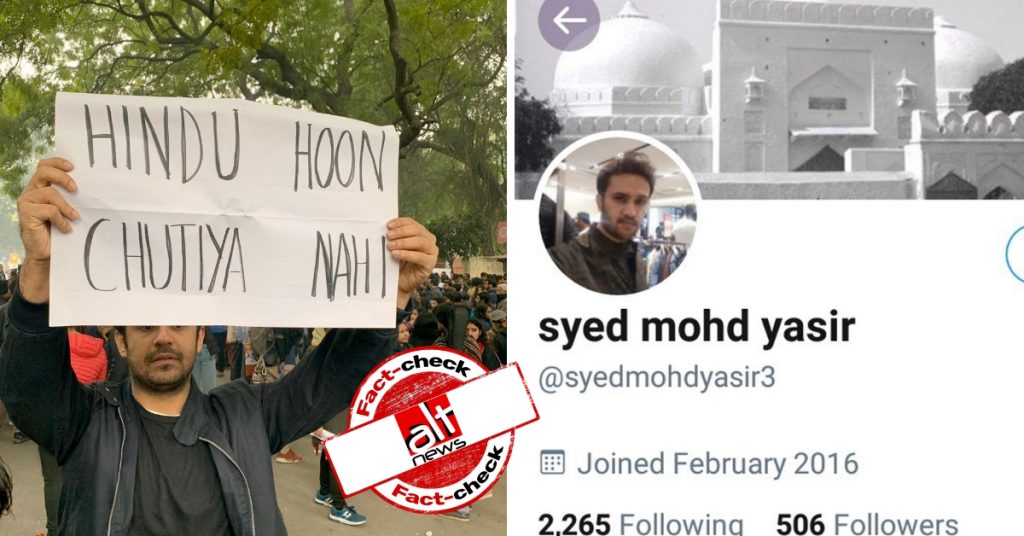 Man holding viral placard falsely compared with a Twitter user with Muslim identity